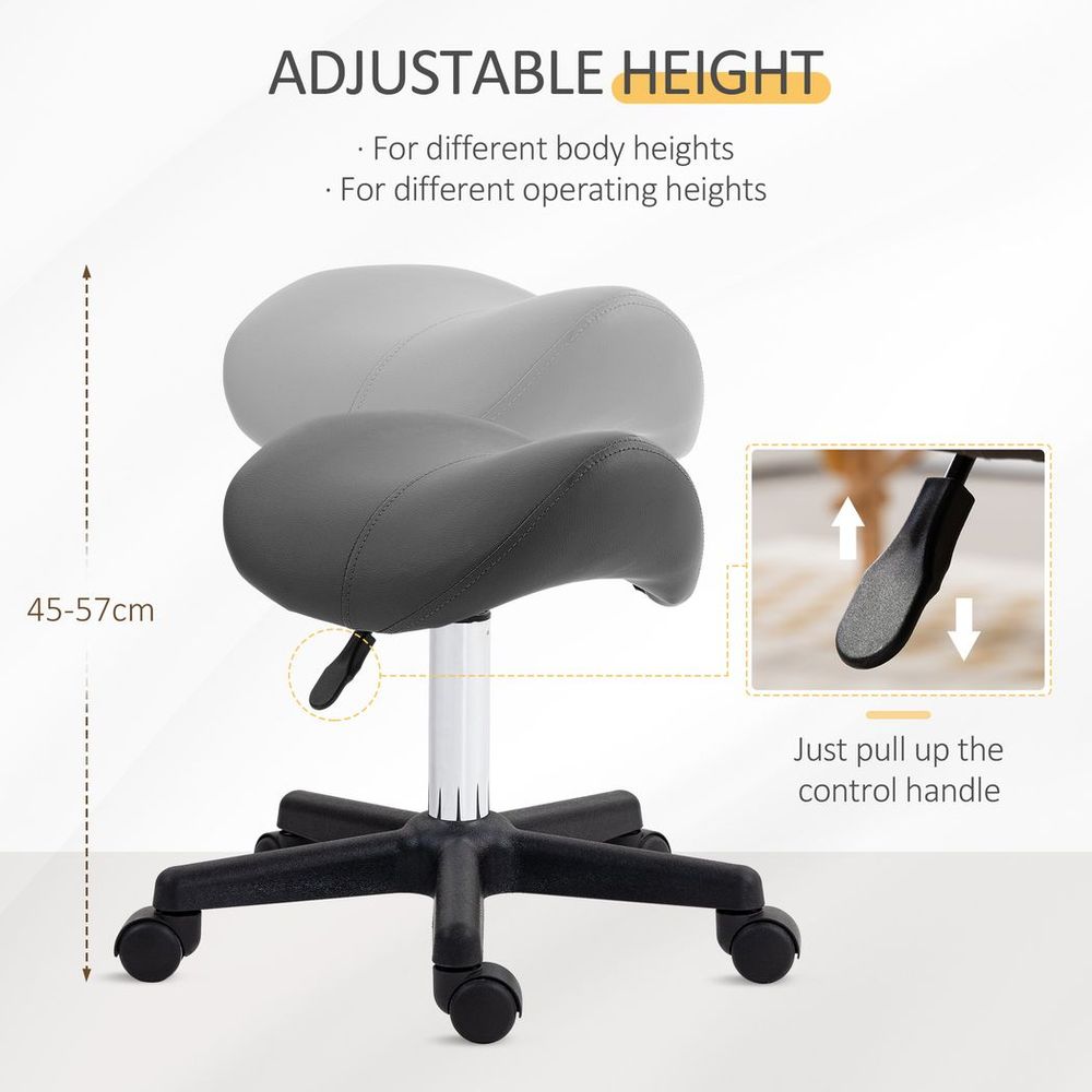 Grey Saddle Stool Adjustable Rolling Salon Chair for Massage and Beauty Treatments