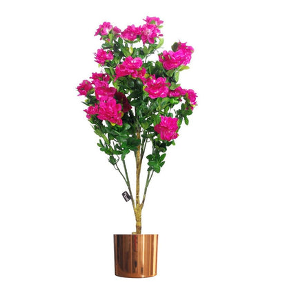 100cm Premium Artificial Azalea Pink Flowers in Copper Metal Planter