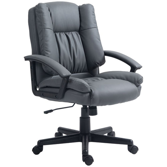 Dark Grey Faux Leather Mid Back Home Office Chair with Armrests for Stylish Comfort