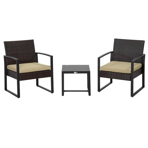 3-Piece Beige Rattan Bistro Set: Stylish Patio Sofa & Coffee Table