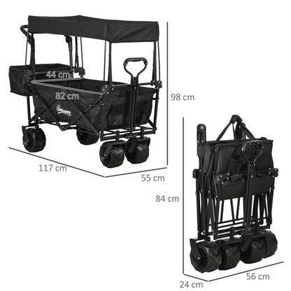 Versatile Folding Trolley Cart with Canopy – Double Compartment & 4 Wheels