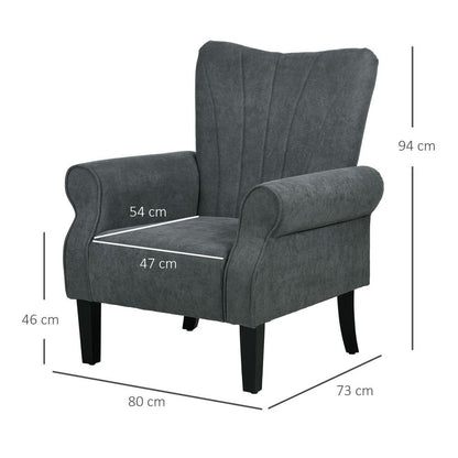 Upholstered Modern Accent Armchair with Wood Legs in Grey for Contemporary Interiors