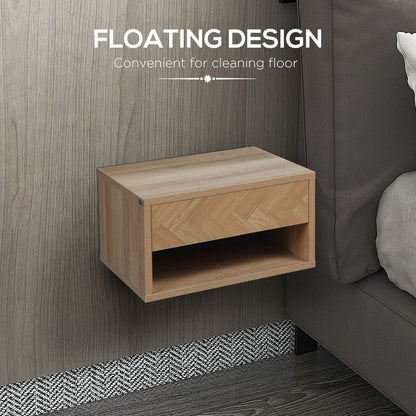 Natural Floating Bedside Table Set of 2, Wall Mounted Nightstands with Drawer for Compact Spaces