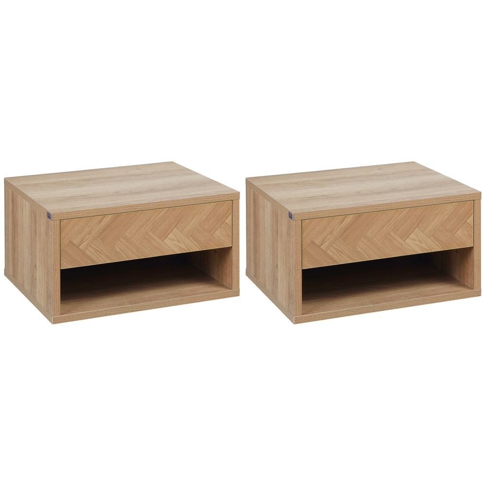 Natural Floating Bedside Table Set of 2, Wall Mounted Nightstands with Drawer for Compact Spaces