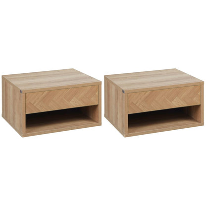 Natural Floating Bedside Table Set of 2, Wall Mounted Nightstands with Drawer for Compact Spaces