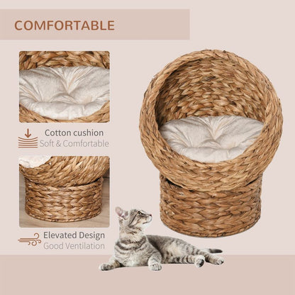 Raised Wicker Cat House with Cylindrical Base, Dimensions 50x42x60cm for Comfort