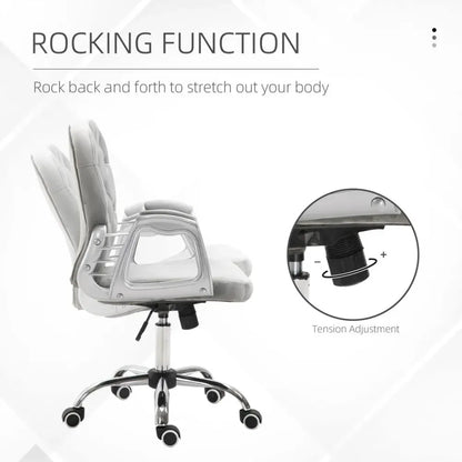 Grey Luxury Velour Office Chair with Diamond Tufted Design and 360° Ergonomic Swivel