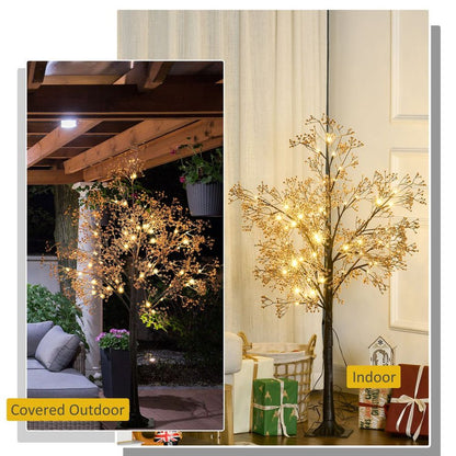 4FT Artificial Tree with Warm White LED Lights and Baby Breath Flowers for Festive Decor