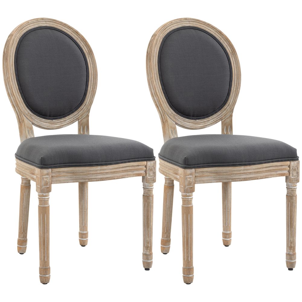 Set of 2 French-Style Dining Chairs with Backrest and Linen Upholstery