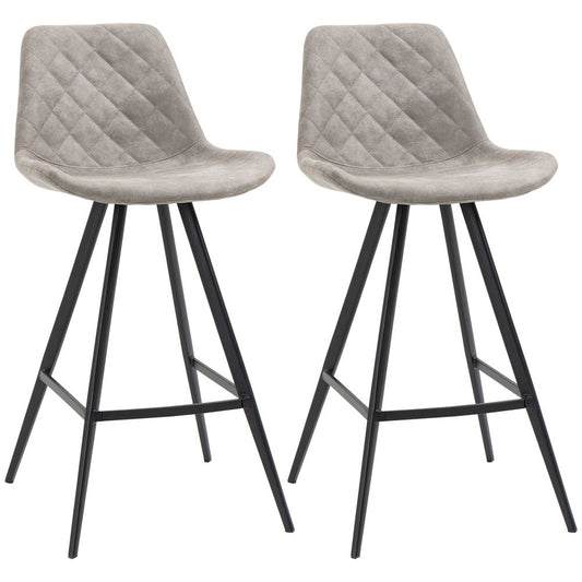 Set of 2 Vintage Bar Stools – Microfiber Tub Seats with Padding & Steel Frame