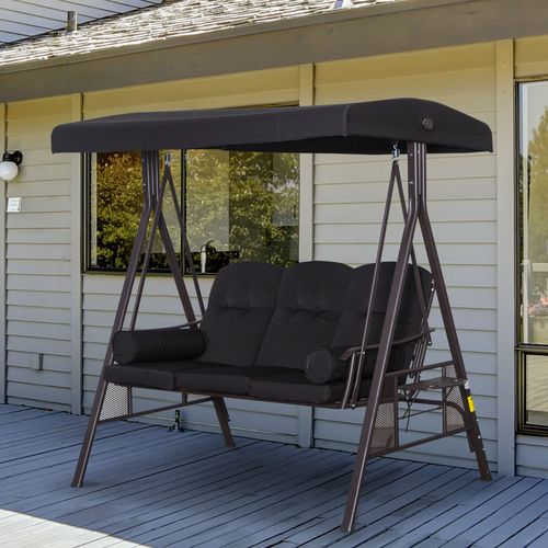 3-Seater Patio Swing Chair with Adjustable Canopy & Cup Trays