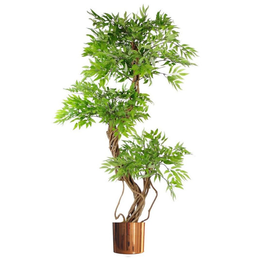 140cm Lifelike Green Copper Artificial Japanese Fruticosa Ficus Tree for Elegant Décor