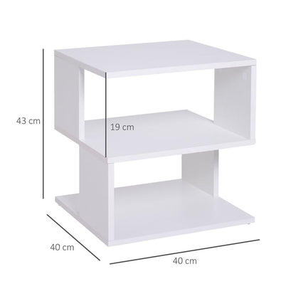 Modern Square Coffee Table with 2-Tier Wood Shelves, White, Storage Rack