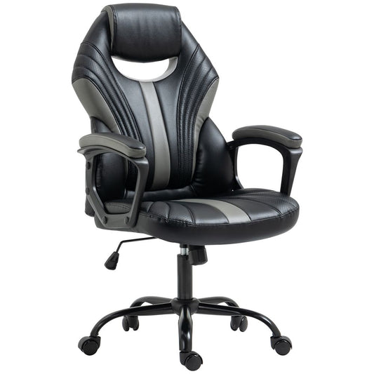 Black and Grey Racing Gaming Chair with Armrests and Smooth Swivel Wheels