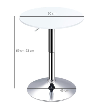 60cm Adjustable Round Bar Table with Swivel Top and Metal Frame, White