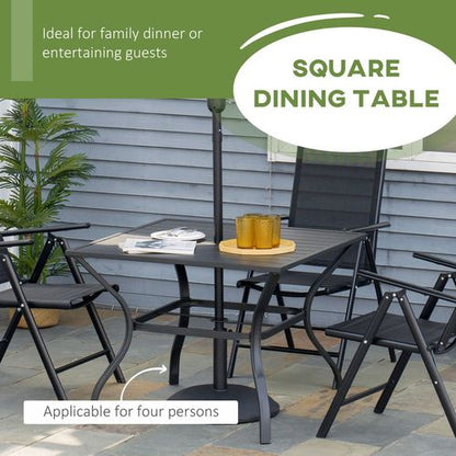 Garden Table with Parasol Hole for Four, Slatted Metal Plate Top