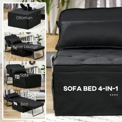 Black Folding Sleeper Chair Bed with Pillow and Side Pockets, Perfect for Guest Comfort