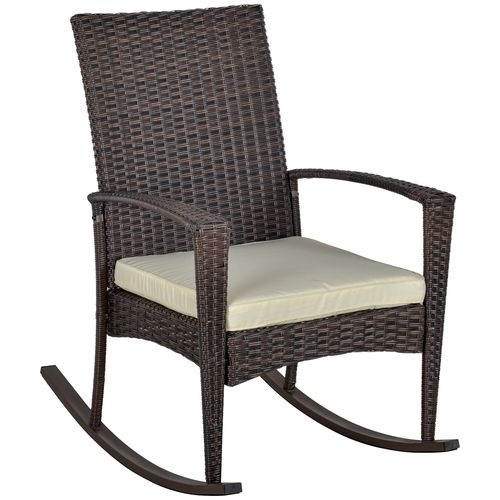 Comfort Breeze Rattan Rocking Chair with Plush Cushion - Brown & Beige