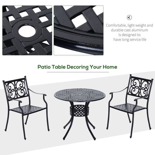 Stylish Round Aluminium Garden Dining Table with Umbrella Hole, Black