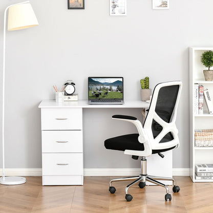 120cm White Computer Desk Workstation with 3 Shelves and Drawers for Organised Home Office Use