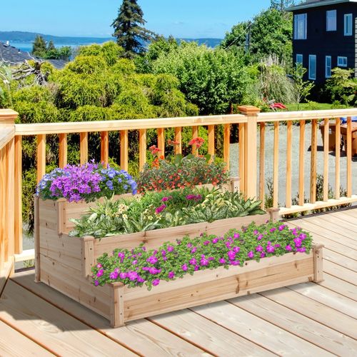 Elegant 3-Tier Wooden Raised Bed Planter - Perfect for Your Garden Oasis!