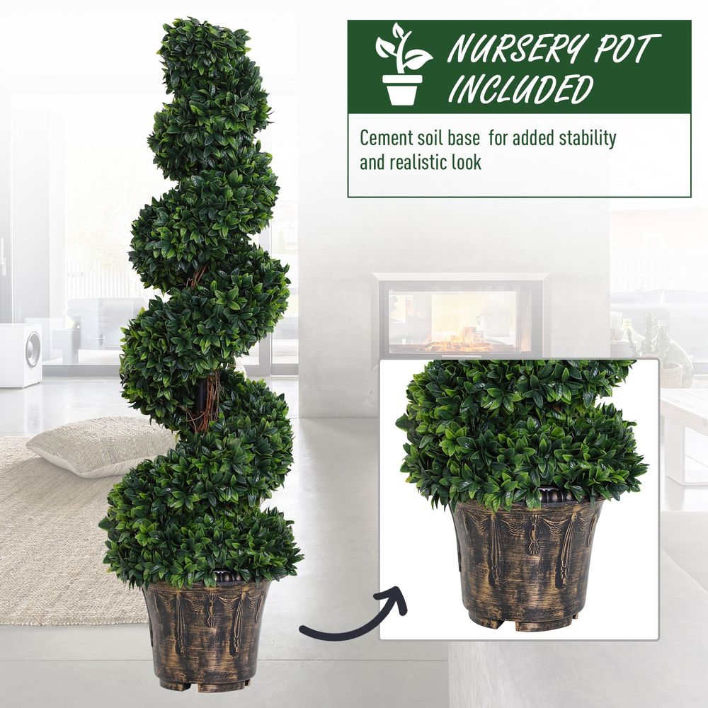 Set of 2 Green Artificial Boxwood Spiral Topiary Plants for Stylish Decoration