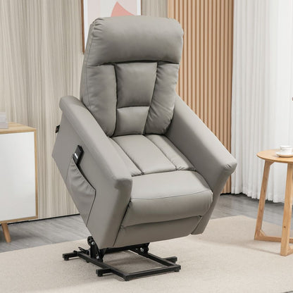 Grey PU Leather Electric Power Lift Recliner with Side Pocket for Convenient Storage