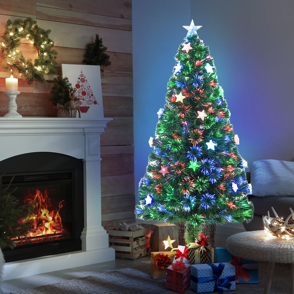 5ft Pre-Lit Artificial Christmas Tree with Fibre Optic Star LED Light - Green