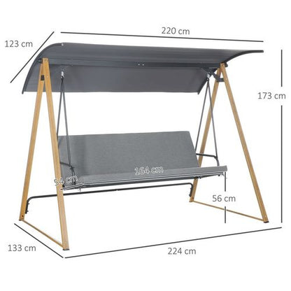 3 Seater Garden Swing Bench with Adjustable Canopy and Cushioned Seat