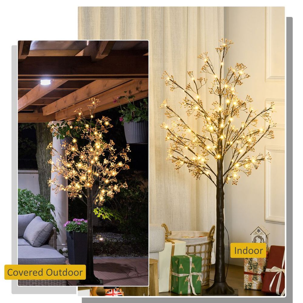 5FT Artificial Tree Featuring Warm White LED Lights and Baby Breath Flowers for Holiday Decor