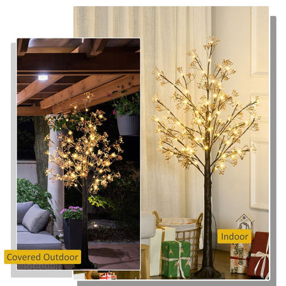 5FT Artificial Tree Featuring Warm White LED Lights and Baby Breath Flowers for Holiday Decor