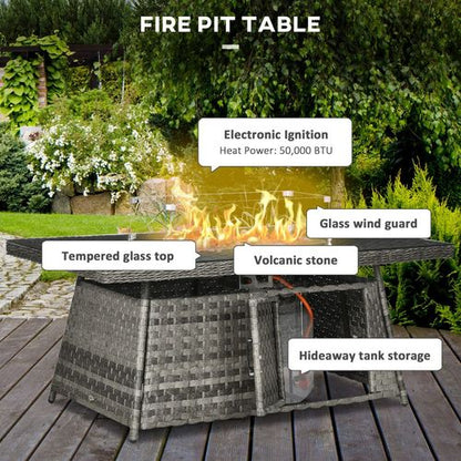 7-Piece Rattan Garden Set & 50,000 BTU Fire Pit: Warmth & Style!