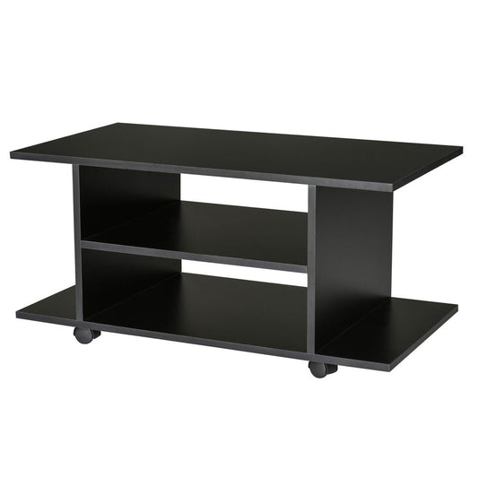 Black Mobile TV Stand with Bookshelves, Functional and Modern