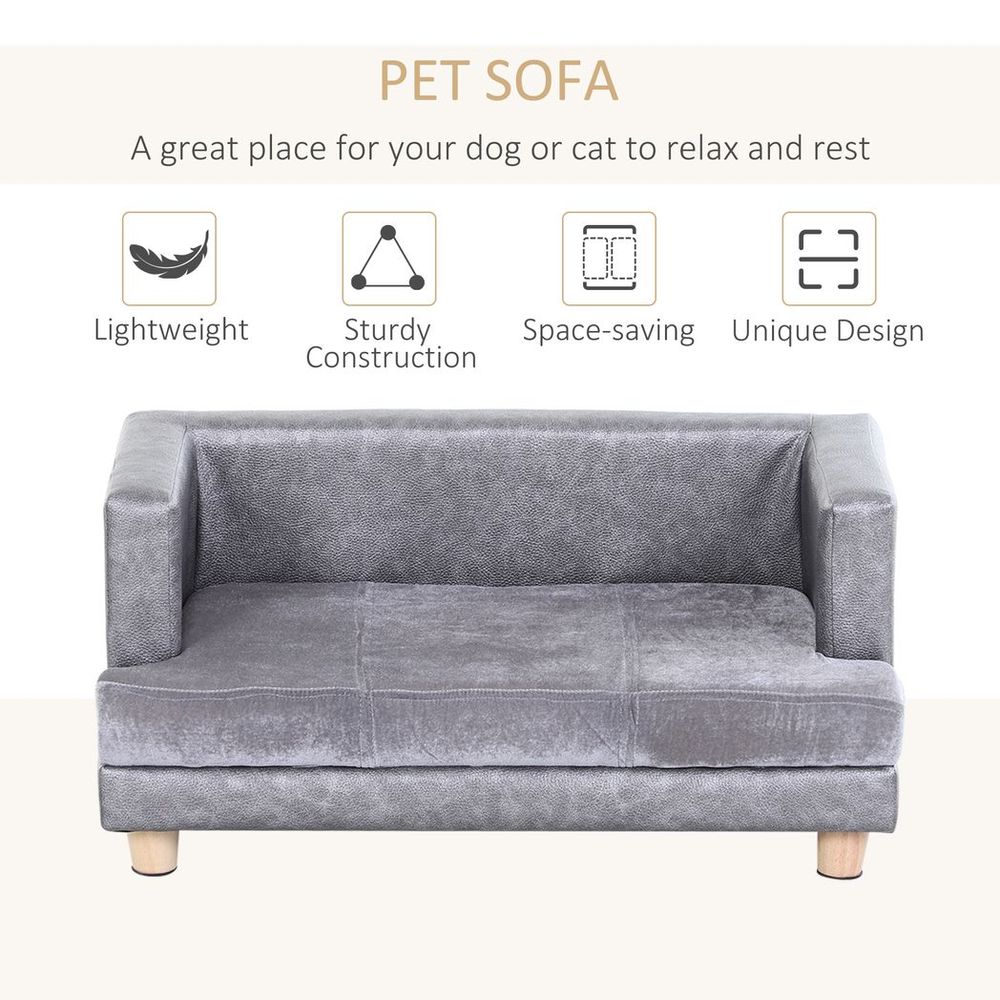 Soft Padded Grey Dog Sofa Bed and Kitten Couch for Small-Sized Dogs, Ideal for Cozy Lounging