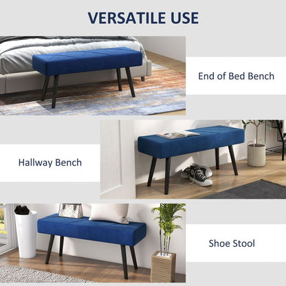 Blue Upholstered End of Bed Bench with Steel Legs, Ideal for Hallway and Bedroom Use