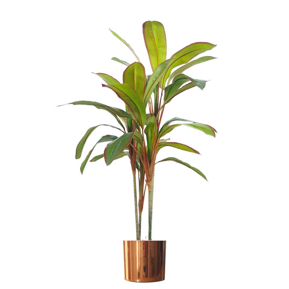 100cm Realistic Artificial Dracaena Tropical Plant with Copper Metal Planter for Luxe Decor