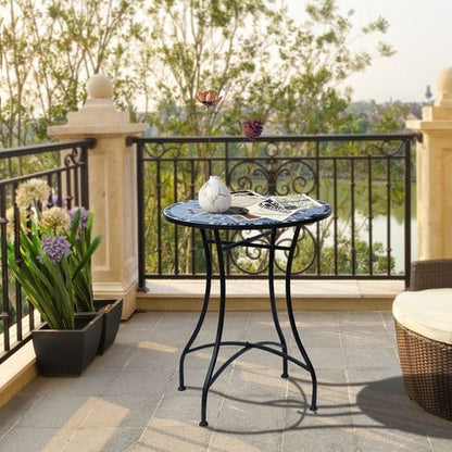 Vibrant Mosaic Round Patio Side Table - Ceramic Garden Table