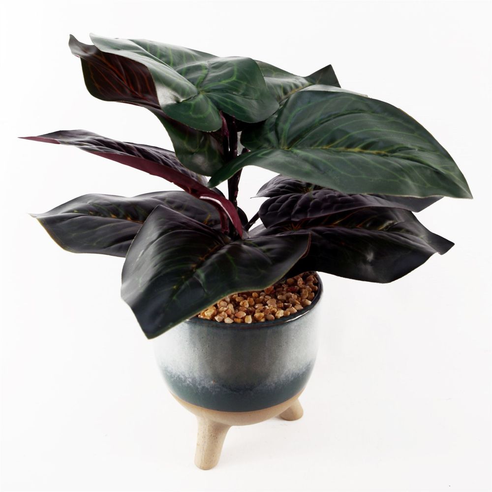 35cm Artificial Ficus Plant in Teal Blue Green Ceramic Pot