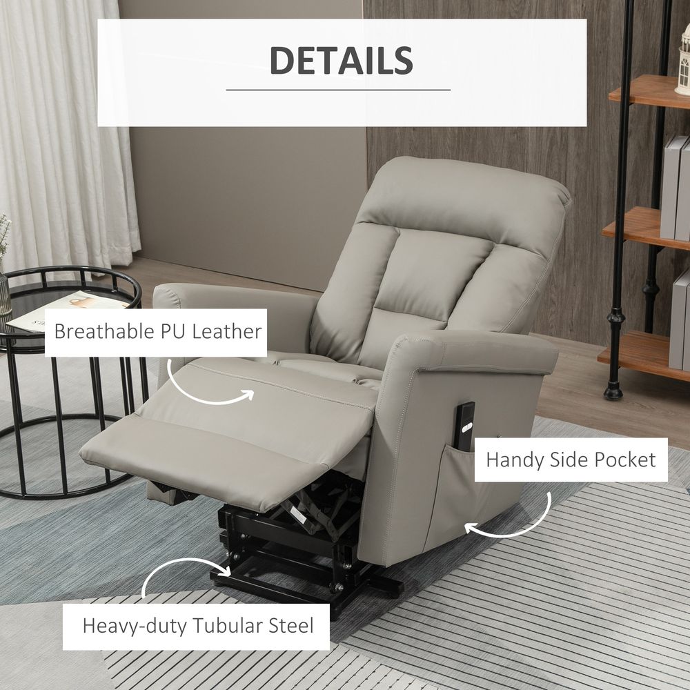 Grey PU Leather Electric Power Lift Recliner with Side Pocket for Convenient Storage