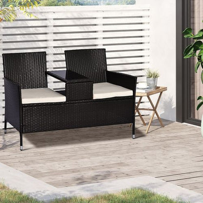 Chic Rattan Loveseat: Stylish Double Sun Lounger for Patio & Garden Comfort