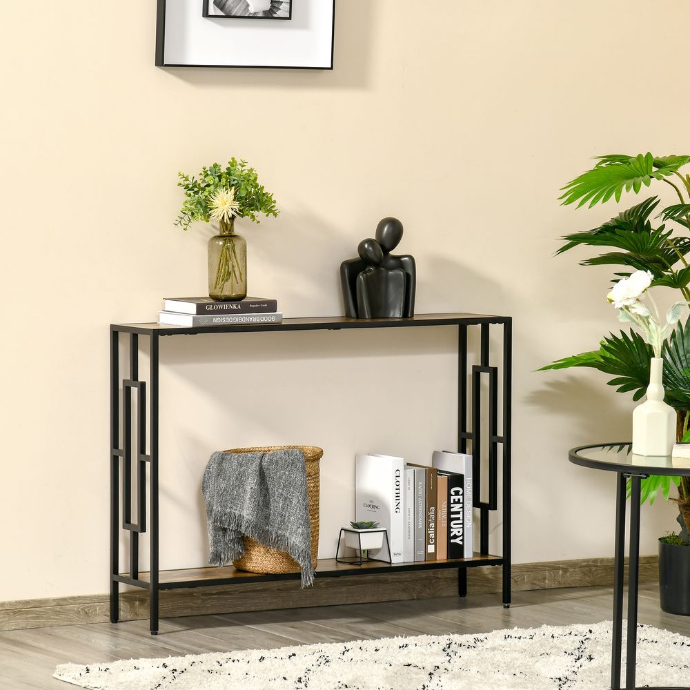 Rustic Brown and Black Industrial Console Table Desk with Metal Frame for Style