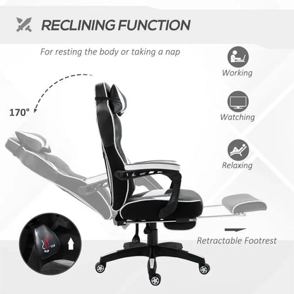 Ergonomic White Gaming Chair with Manual Footrest and Wheels for Stylish Offices