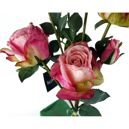 60cm Pink Artificial Rose Spray - 4 Flowers, 3 Buds
