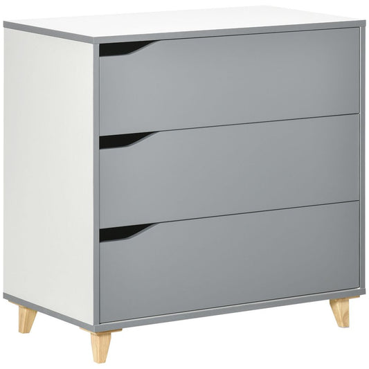 Grey 3-Drawer Chest of Drawers with Solid Wood Legs, Versatile Storage Cabinet