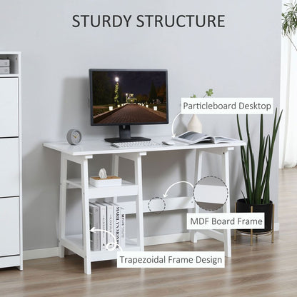 Computer Desk with Storage and Bookshelf, White PC Table Workstation