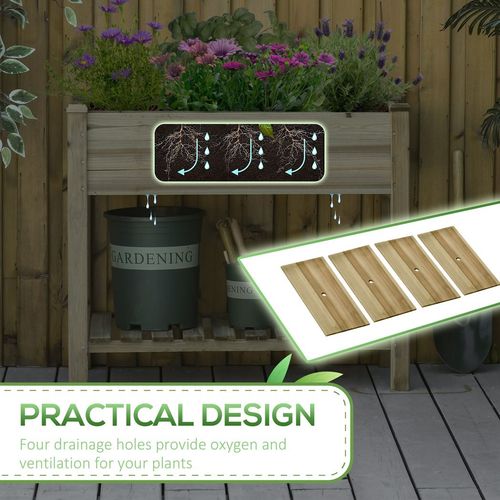 Elevated Wooden Garden Bed with Storage Shelf - Easy Planting Delight!