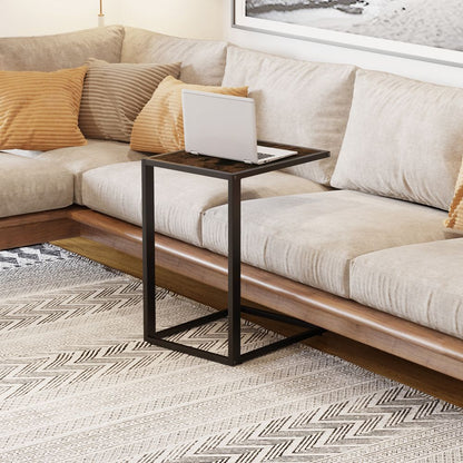 Brown Steel Frame C-Shaped Side Table, Modern and Functional