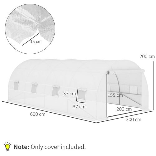 6x3x2m Greenhouse Replacement Cover ONLY for Tunnel Greenhouse White