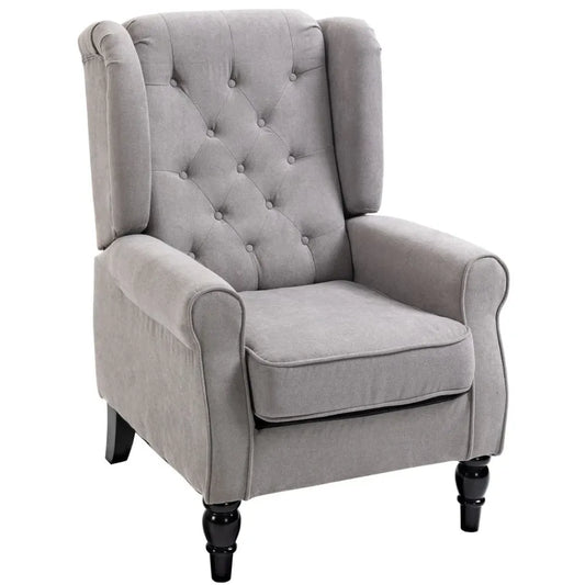 Grey Retro Wingback Accent Chair with Wooden Frame, Ideal for Living Room Styling