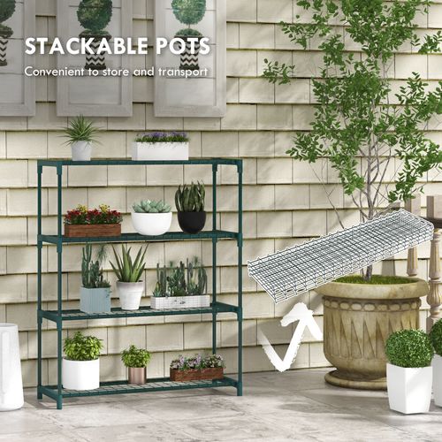 4-Tier Dark Green Steel Plant Stand - Showcase Your Greenery!